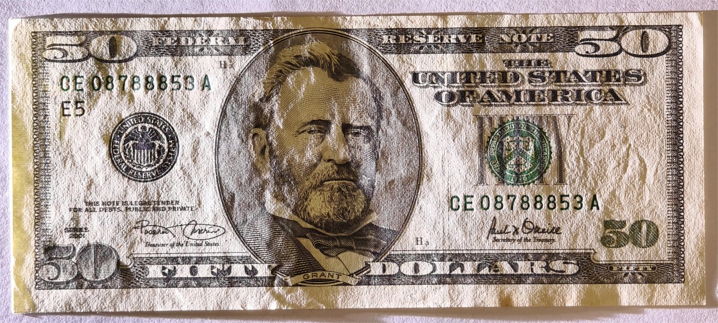 紫瑗钱币——第353期拍卖——纸币场 美国 2001年 E版 无序列 尤里西斯·辛普森·格兰特 大头版 50美元 UNC(有黄斑）