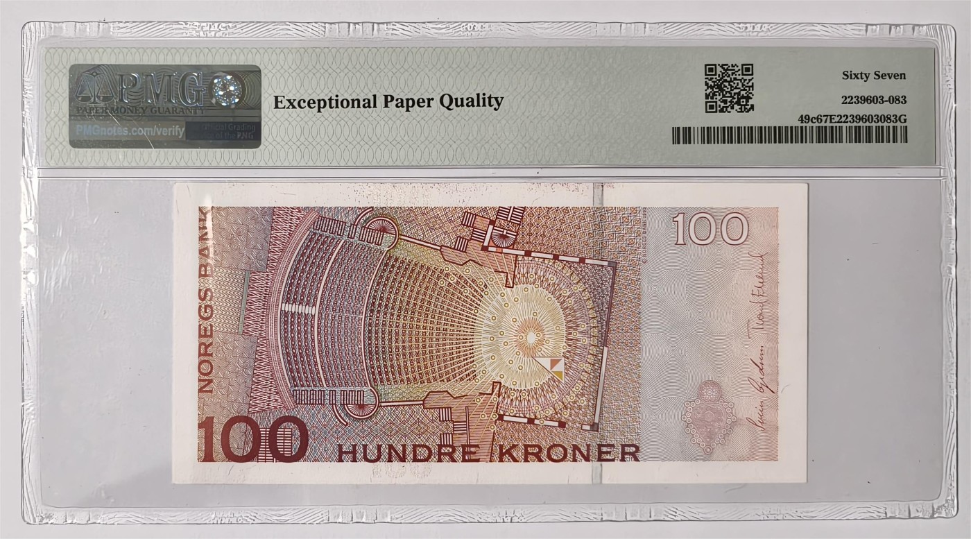 紫瑗钱币——第353期拍卖——纸币场 【PMG 67EPQ】挪威 2006年 齐尔丝腾·芙拉格斯塔特 100克朗 (P-49c)