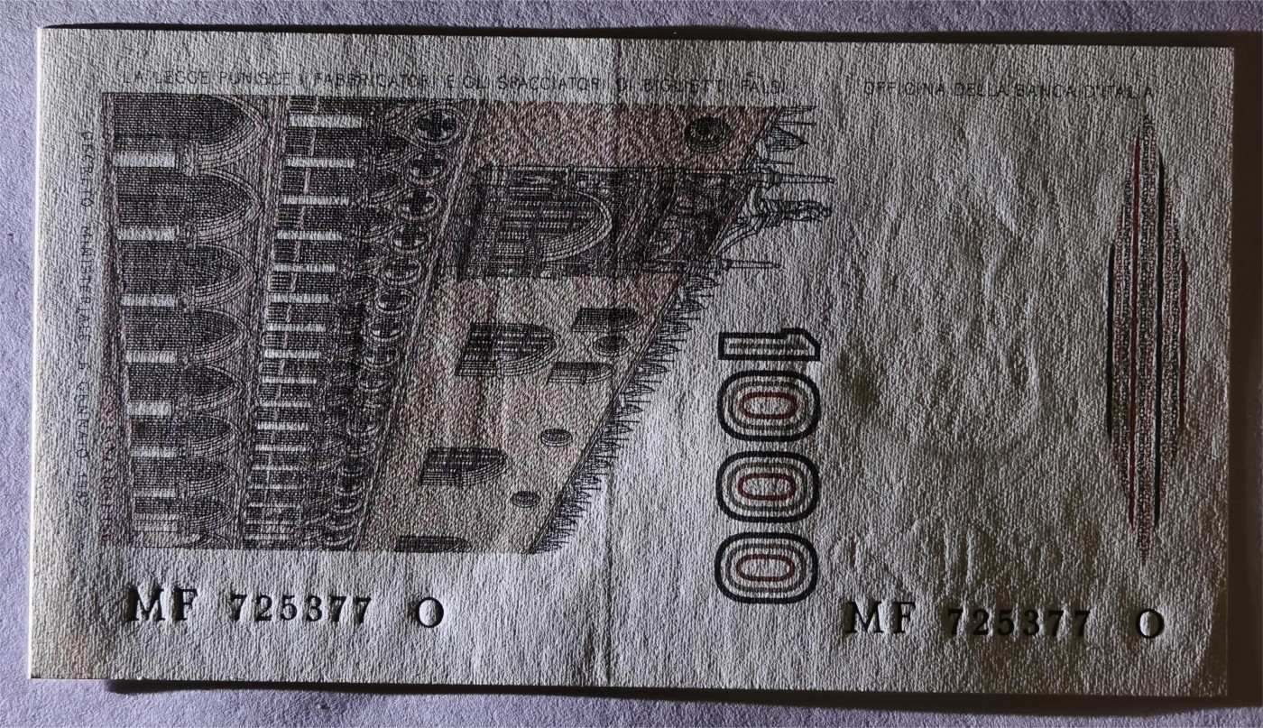 紫瑗钱币——第353期拍卖——纸币场 【双尾7】意大利 1982年 达·芬奇 1000里拉 UNC