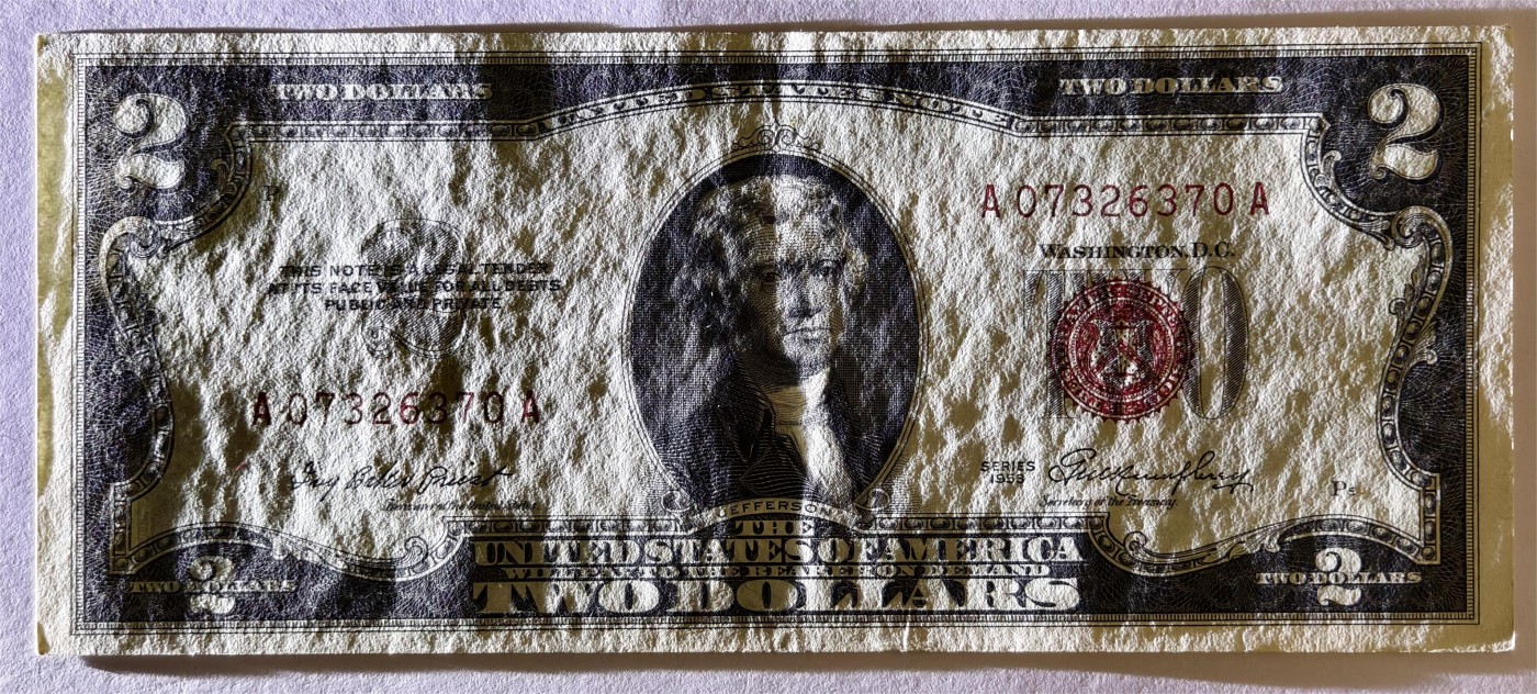 紫瑗钱币——第353期拍卖——纸币场 美国 1953年 无序列 托马斯·杰斐逊 2美元 红印 政府券 AU