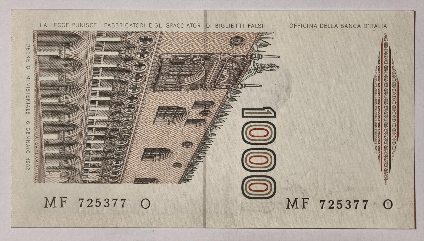 紫瑗钱币——第353期拍卖——纸币场 【双尾7】意大利 1982年 达·芬奇 1000里拉 UNC