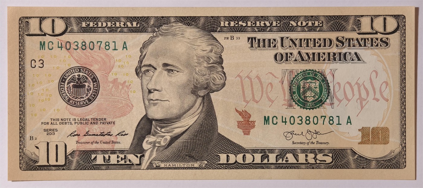 紫瑗钱币——第353期拍卖——纸币场 美国 2013年 C版 无序列 亚历山大·汉密尔顿 10美元 彩色版 UNC