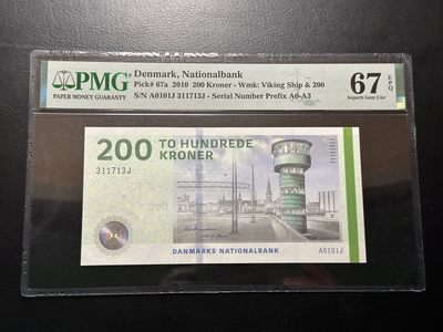 第六十场 - 丹麦200克朗，A0！极其稀有！pmg67高分！！