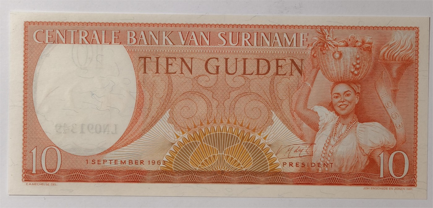 紫瑗钱币——第351期拍卖——纸币场 苏里南 1963年 土著妇女 10盾 绝品 UNC