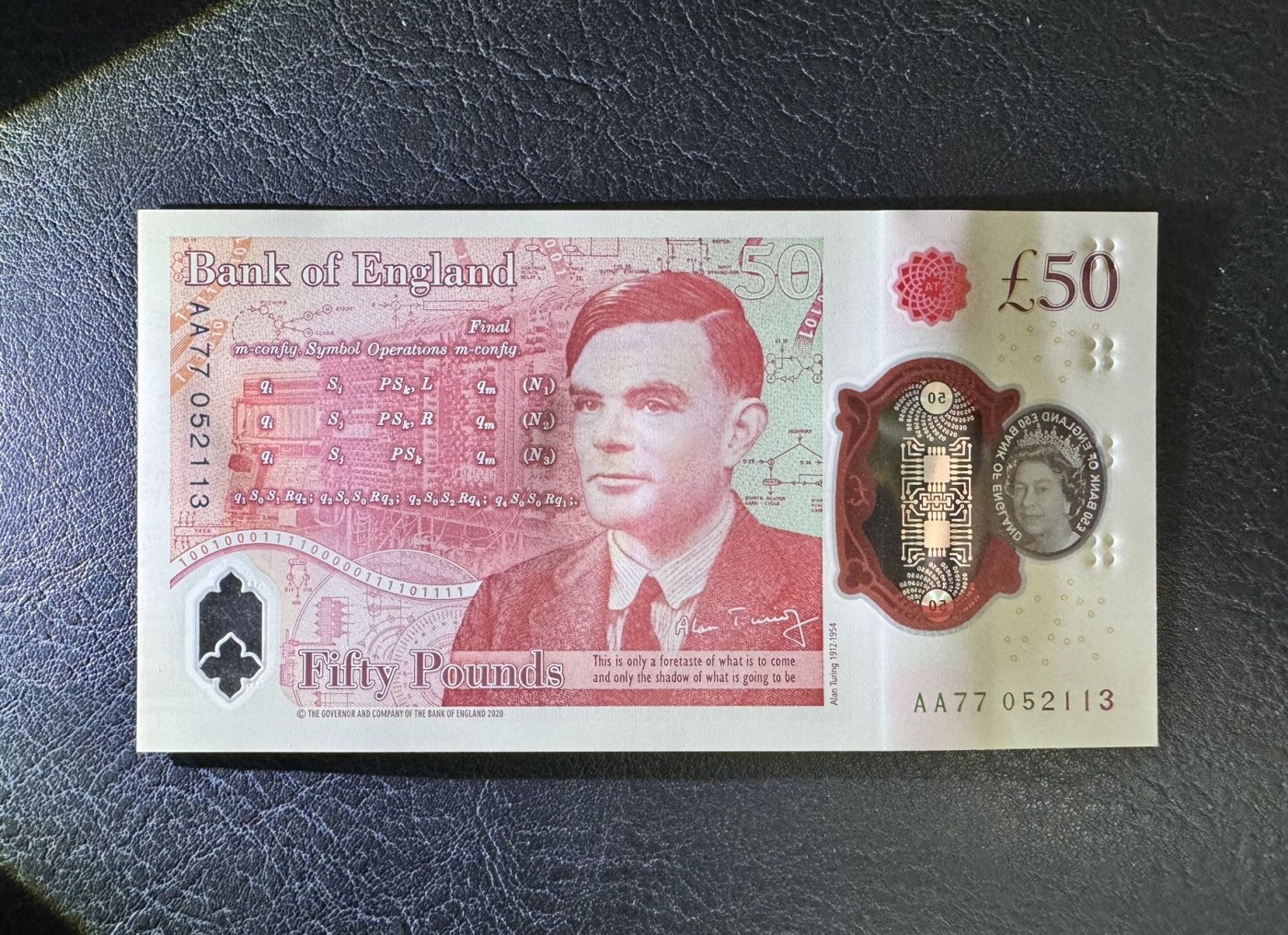 收藏联盟Quantum Auction 第337期拍卖  英国2020年50镑 品相全新UNC AA冠 号码无47 计算机学家 图灵