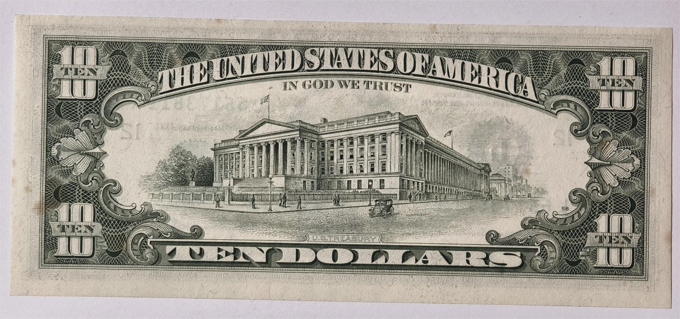 紫瑗钱币——第381期拍卖——纸币场 【双尾1】美国 1988年 L版 A序列 亚历山大·汉密尔顿 10美元 小头版 UNC-(有斑）