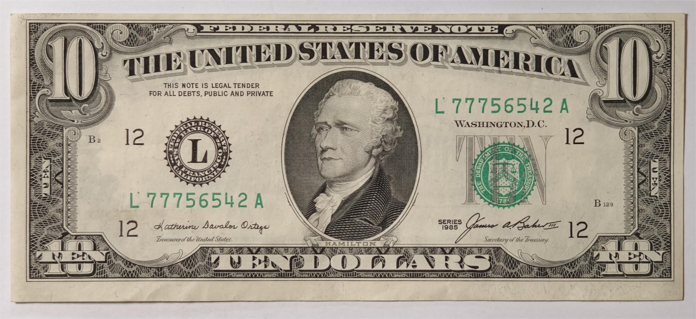 紫瑗钱币——第353期拍卖——纸币场 美国 1985年 L版 无序列 亚历山大·汉密尔顿 10美元 小头版 UNC-
