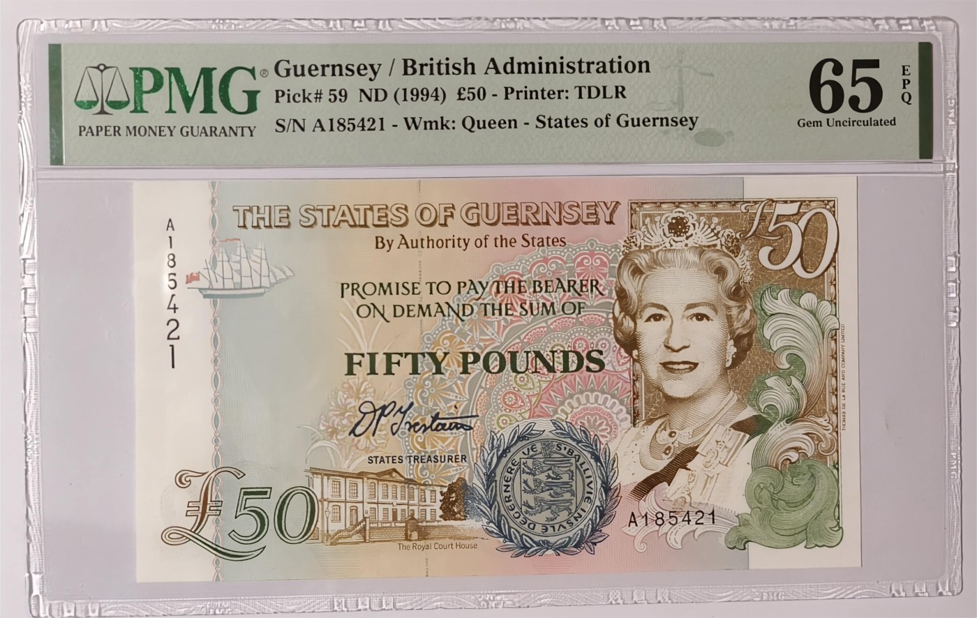 紫瑗钱币——第381期拍卖——纸币场 【首发A冠 PMG 65EPQ】格恩西 1994年 伊丽莎白二世 高冠 50磅 (P-59)