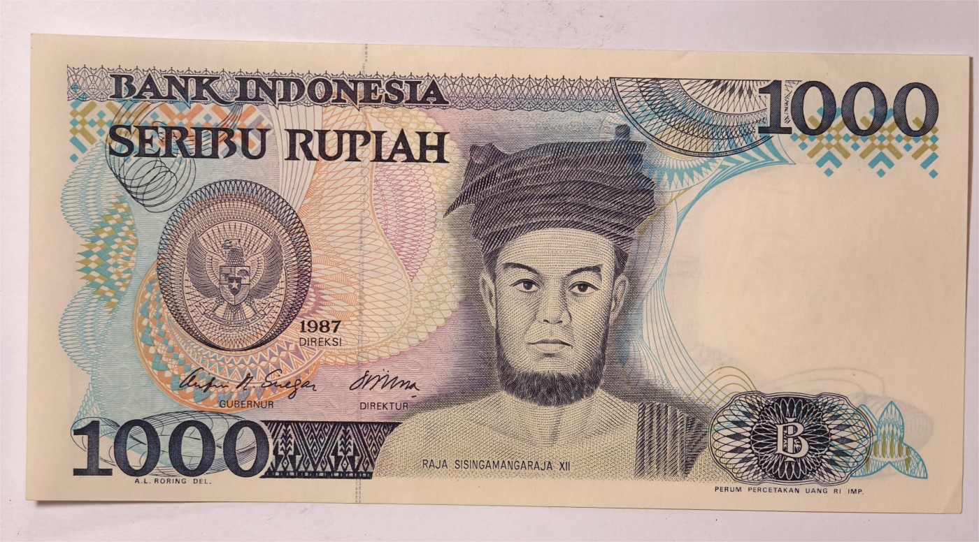 紫瑗钱币——第351期拍卖——纸币场 印度尼西亚 1987年 土著男人 1000卢比 UNC-