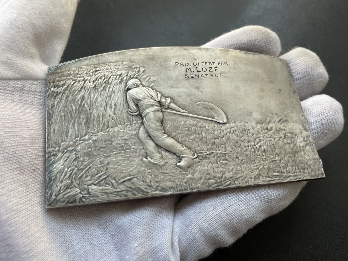 「木头集藏」章牌专场-第40期 L.Coudray～法国农业大银章  尺寸：100×61mm，170g，边铭：丰饶角 1ARGENT，少见大版。