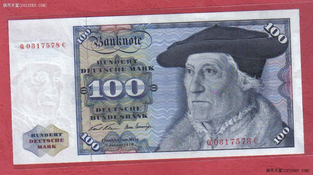 德国(西德 联邦德国)1970年100马克 无4 尾8 P-34a 欧洲纸币 实物图 UNC