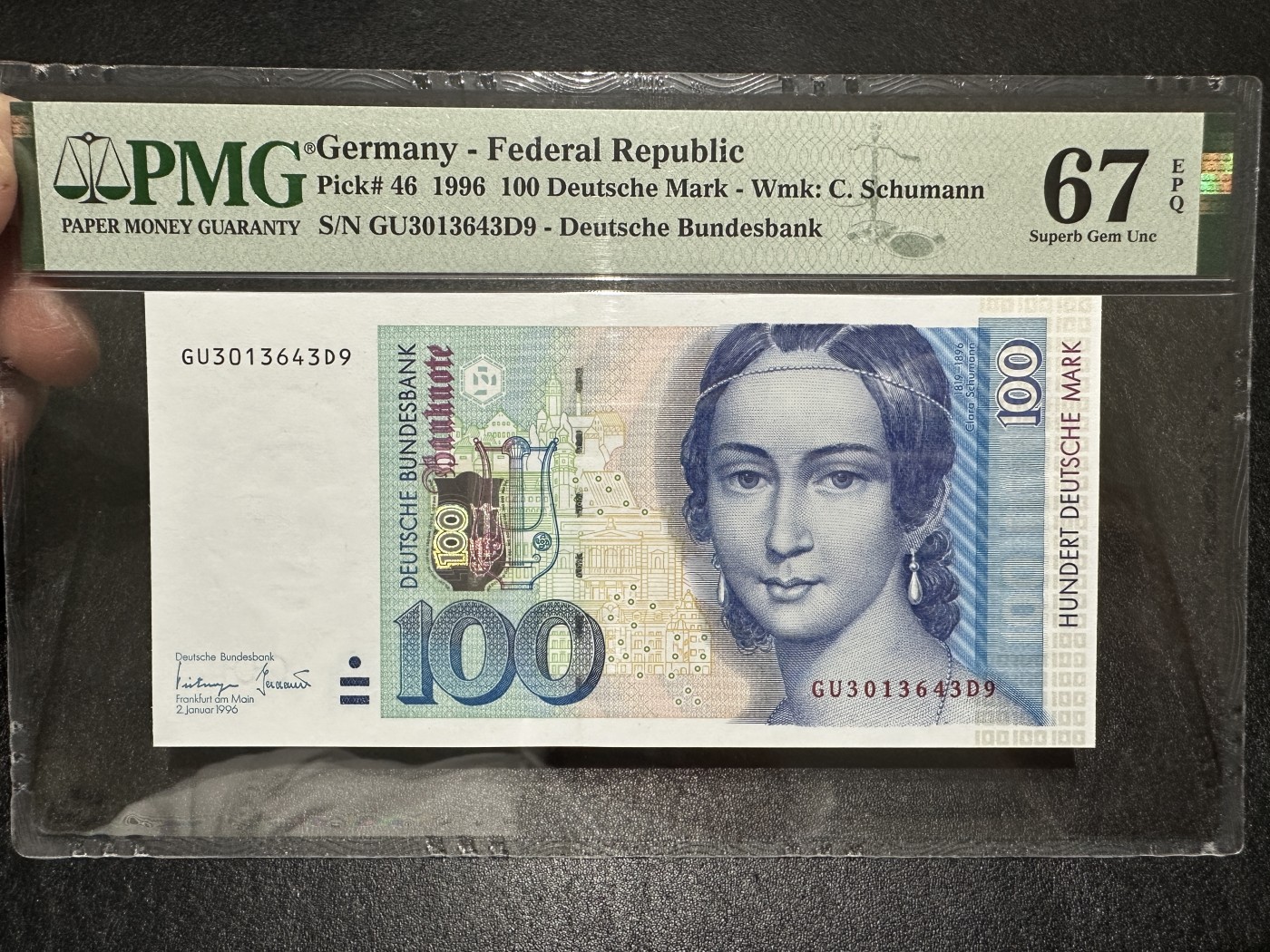 《外钞收藏家》第三百五十八期（连拍第三场） 1996年德国100马克 PMG67 克拉拉