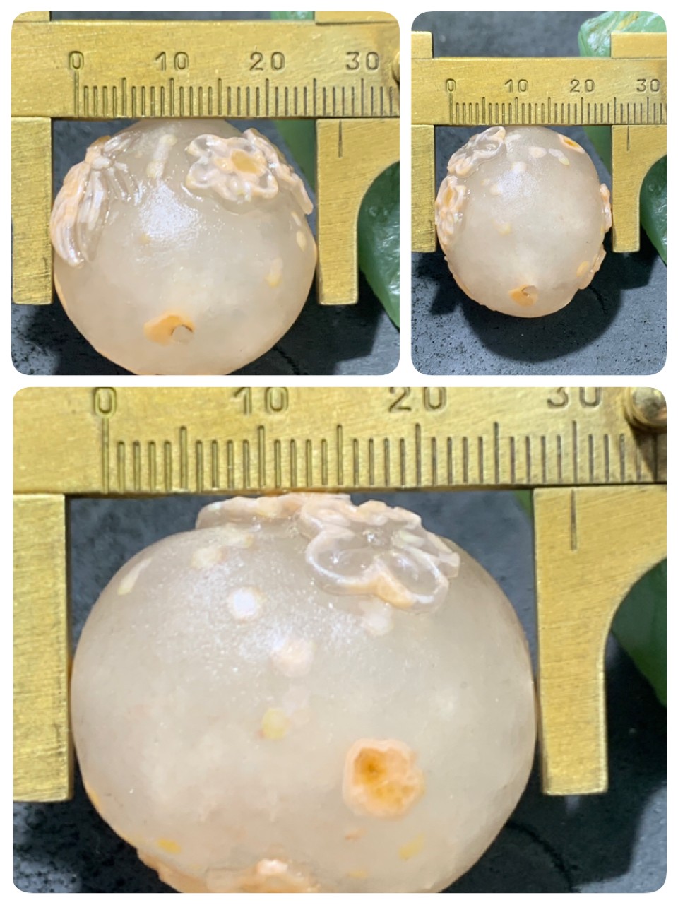 精美亚光冰飘战国红玛瑙手工俏色巧雕蝶恋花随形珠一颗！