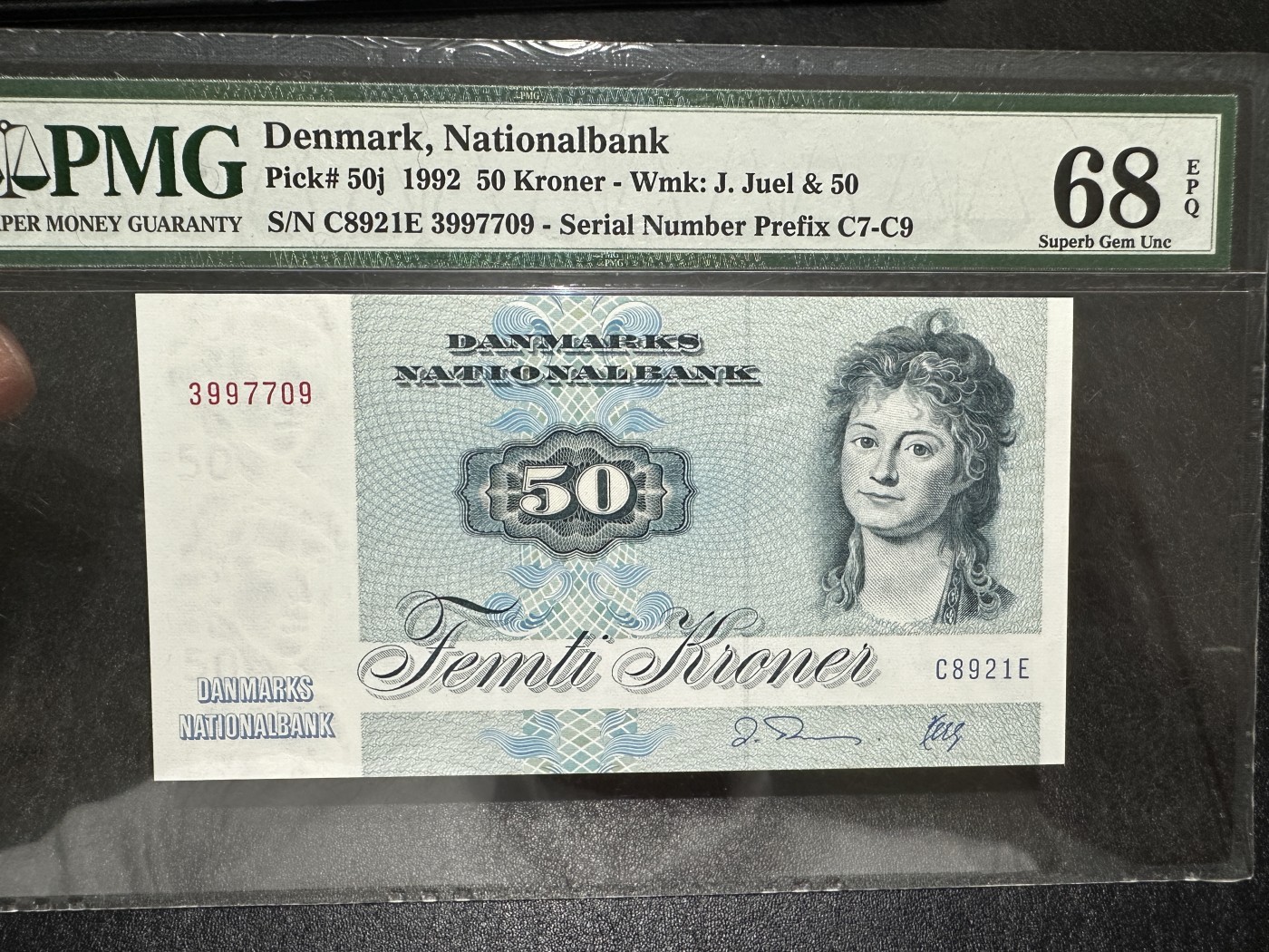 《外钞收藏家》第三百五十八期（连拍第三场） 1992年丹麦动物版50克朗 PMG68