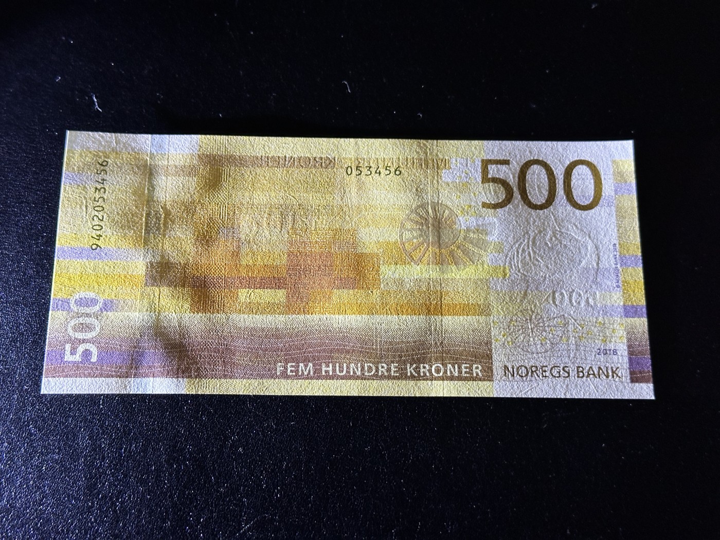 《外钞收藏家》第三百五十八期（连拍第三场） 2018年挪威500克朗 全新UNC 尾3456靓号