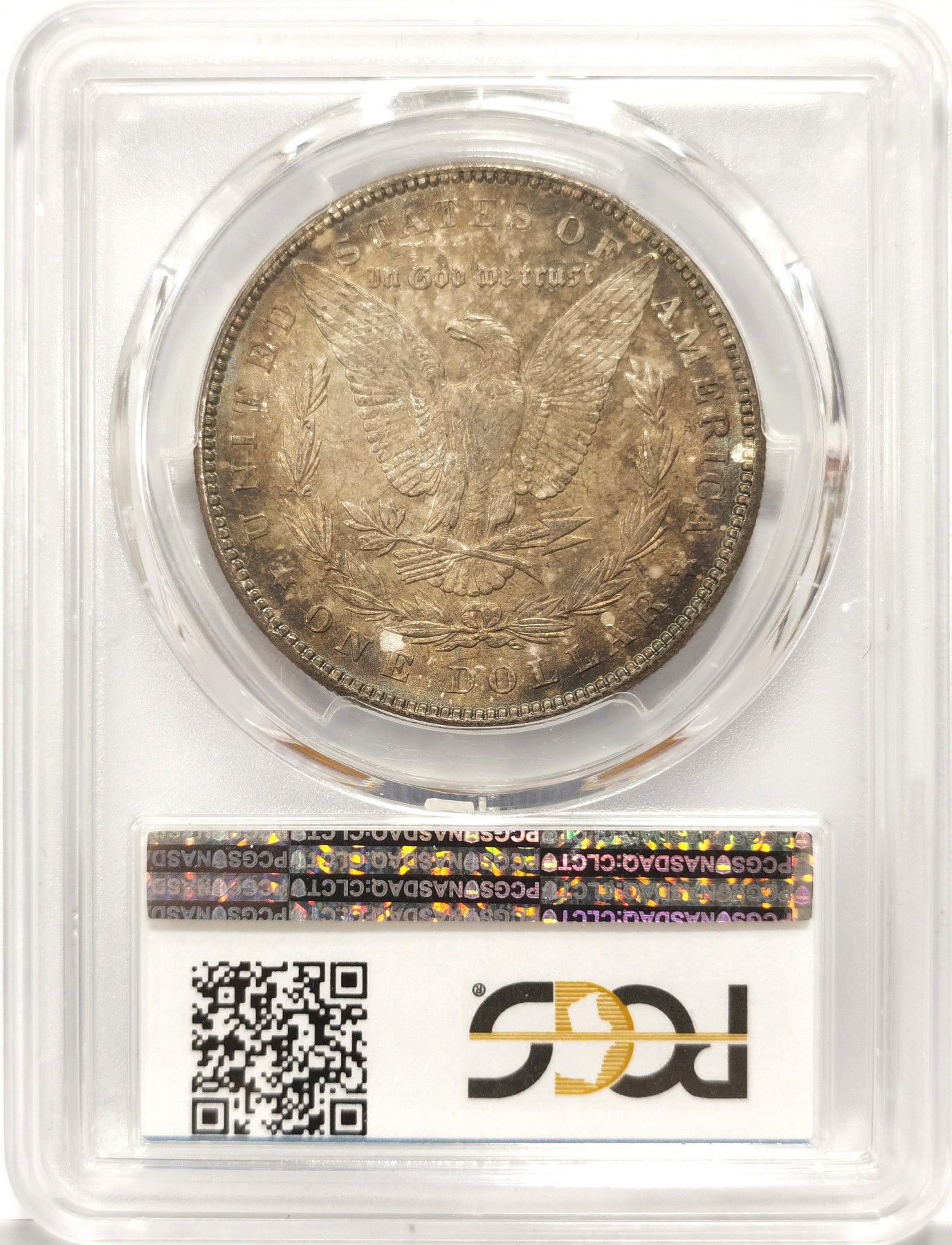 博洋堂世界钱币拍卖第086期（全场包邮） PCGS MS64 美国1887年P版摩根银币，双面绚丽五彩包浆，彩浆层次分明，3号段老盒严评