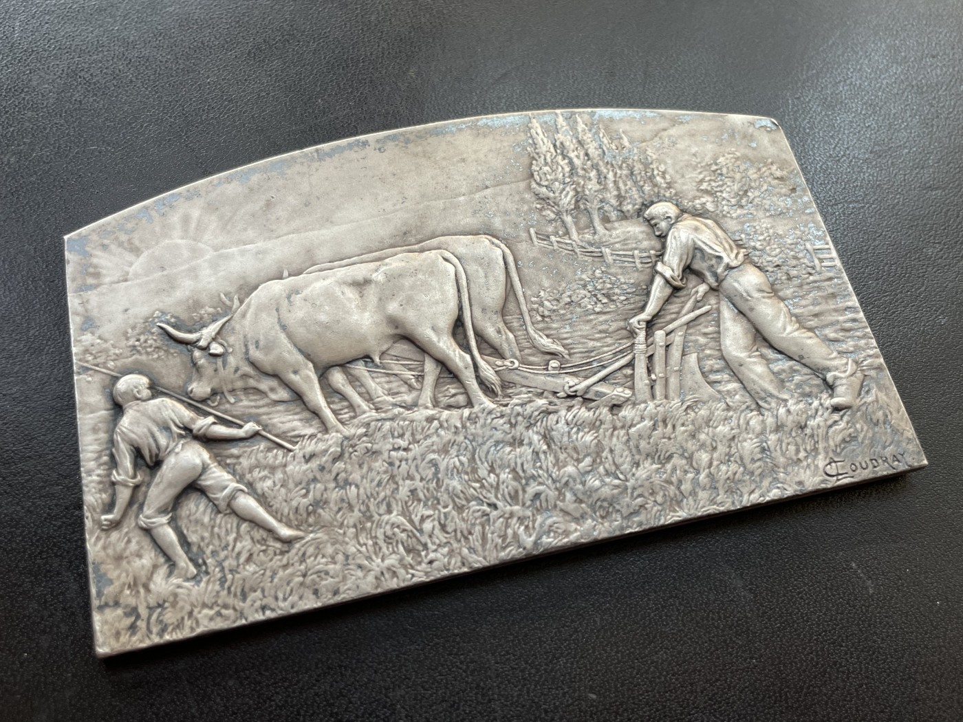 「木头集藏」章牌专场-第40期 L.Coudray～法国农业大银章  尺寸：100×61mm，170g，边铭：丰饶角 1ARGENT，少见大版。