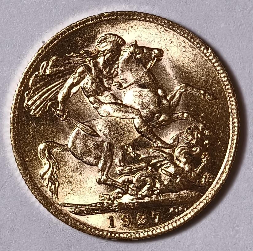 紫瑗钱币——第338期拍卖 南非 1927年 乔治五世 马剑 1索维林(磅) 8克 0.917金 UNC