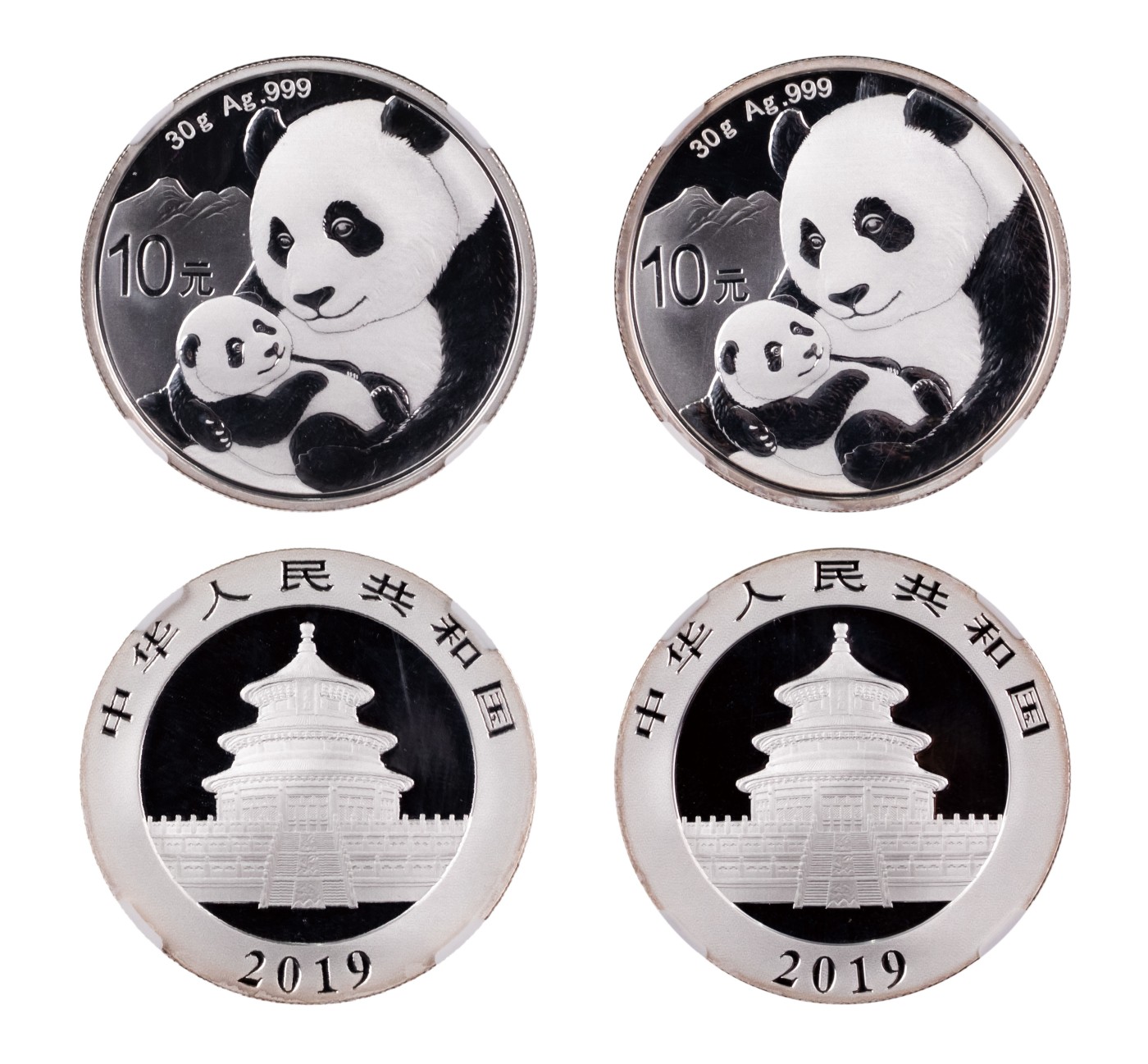 南京三省2024年春季拍卖会 2019版熊猫30克银币（一组两枚） NGC MS70,评级编号：6193983-057
6193983-061