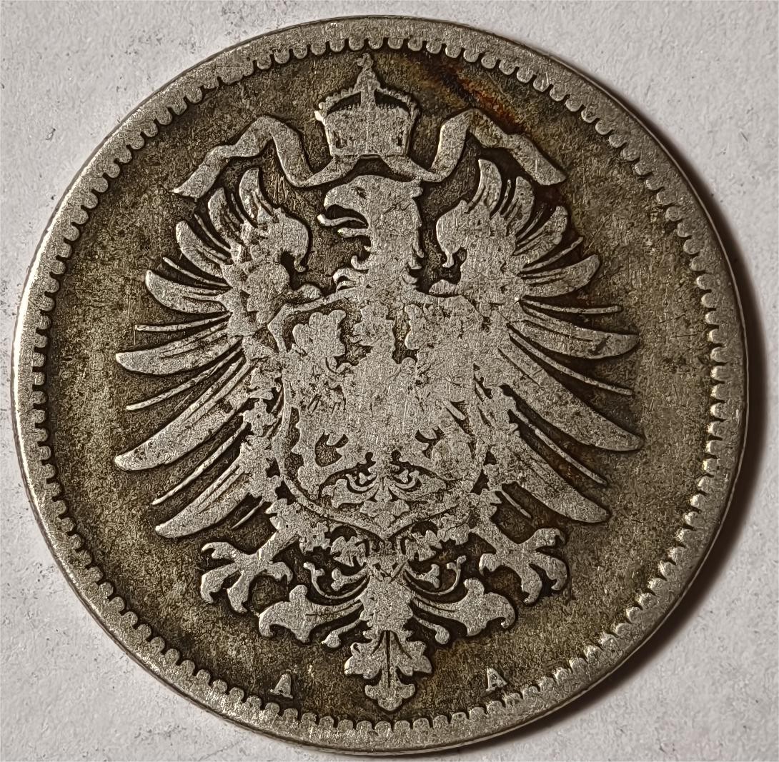 紫瑗钱币——第338期拍卖 德国 1876年 A版 第二帝国 短翅 1马克 5.5克 0.9银