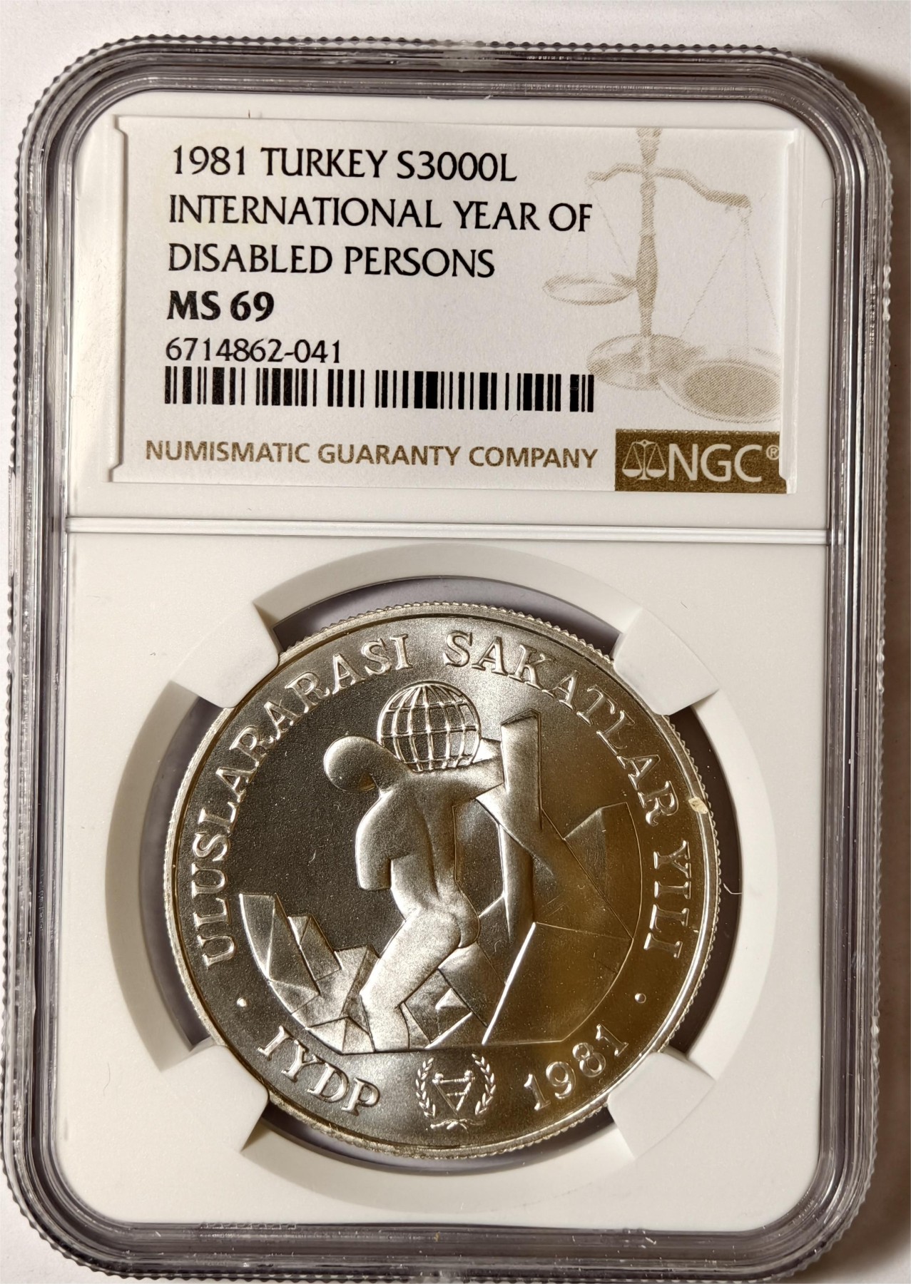 紫瑗钱币——第354期拍卖 土耳其 1981年 国际残疾人年 3000里拉 银币 NGC MS69