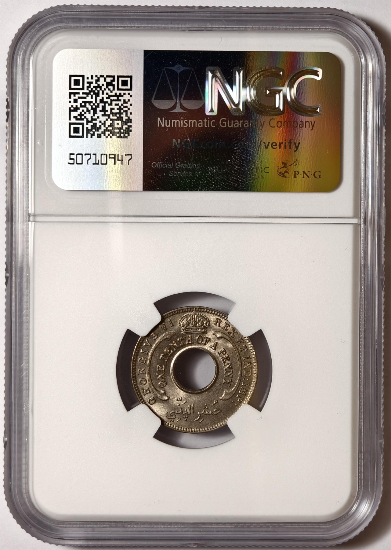 紫瑗钱币——第372期拍卖 英属西非 1938年 乔治六世 1/10便士 白铜币 NGC MS64