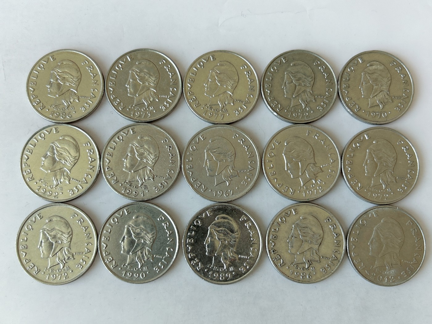 第一海外回流一元起拍收藏 散币专场 第80期 法属新喀里多尼亚硬币10法郎 15枚