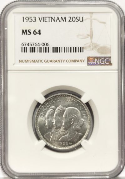 奇妙的六月份 - NGC MS64 越南1953年20SU三美女铝币