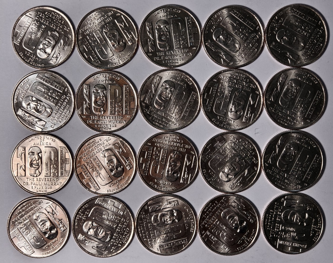 紫瑗钱币——第338期拍卖 美国 2024年 杰出女性系列 保罗·默里 25美分 20枚一组 UNC