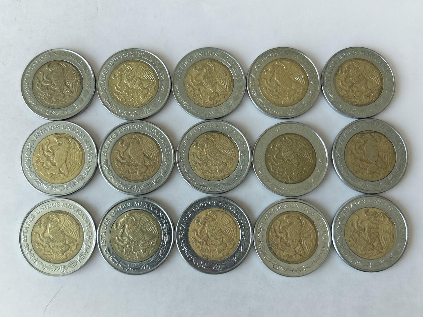 第一海外回流一元起拍收藏 散币专场 第80期 墨西哥1比索玛雅鹰蛇 双金属币 15枚