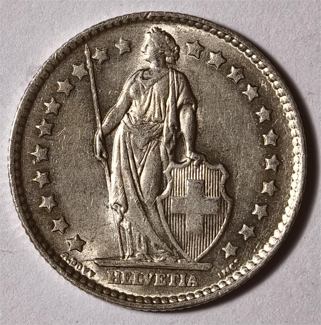 紫瑗钱币——第338期拍卖 瑞士 1964年B 赫尔维蒂女神 1法郎 5克 0.835银