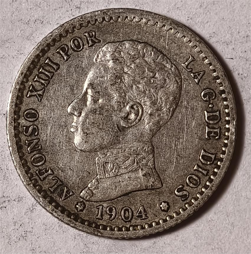 紫瑗钱币——第338期拍卖 西班牙 1904年 阿方索十三世 少年头 50分 2.5克 0.835银