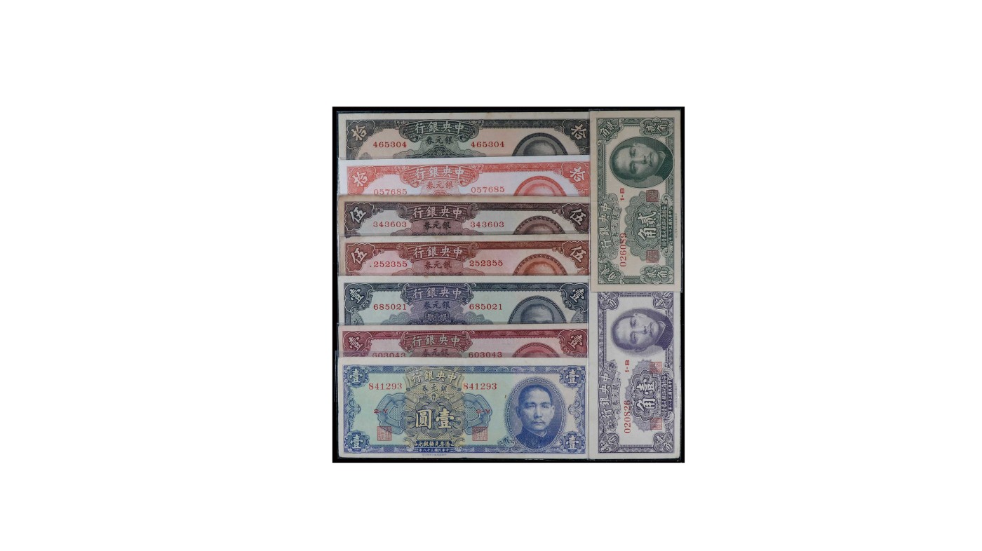 南京三省2024年春季拍卖会 1949年中央银行纸币（一组九枚）