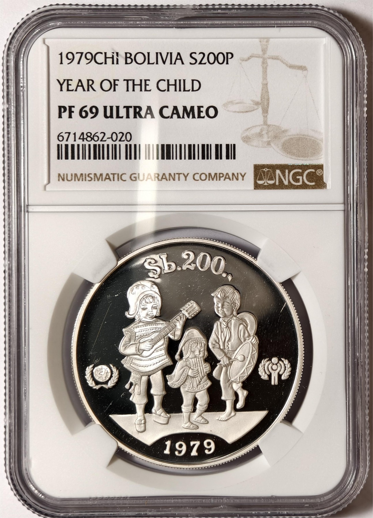 紫瑗钱币——第372期拍卖 玻利维亚 1979年 国际儿童年 200比索 银币 NGC PR69 UC