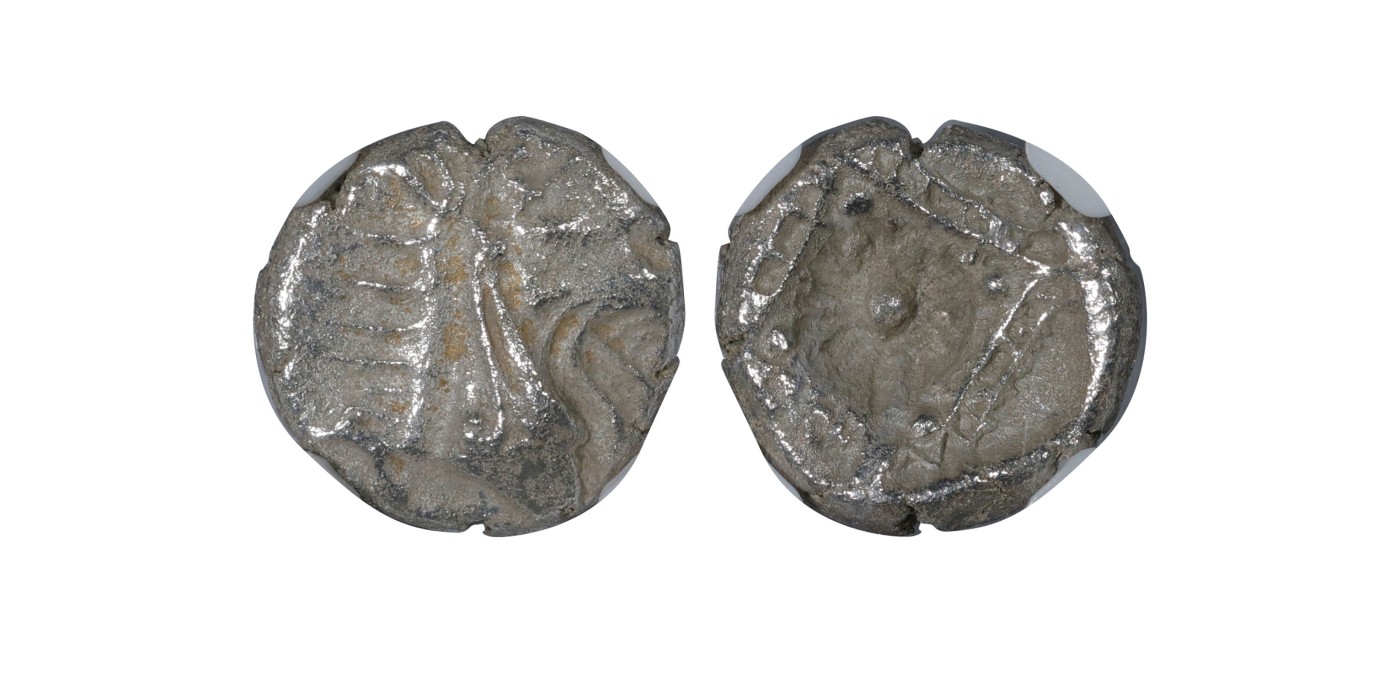 南京三省2024年春季拍卖会 公元前510-前480年古希腊哈利卡纳苏斯城海怪克托斯银币 NGC Ch VF,评级编号：6330381-136