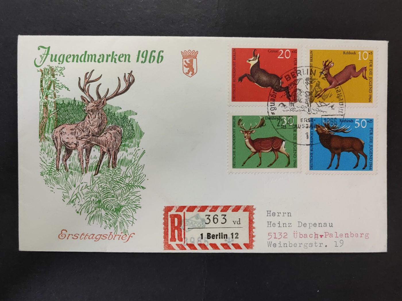 多国邮封✌（拍卖专场）精品🔥专场 第61场 德国1966年 鹿 4全 