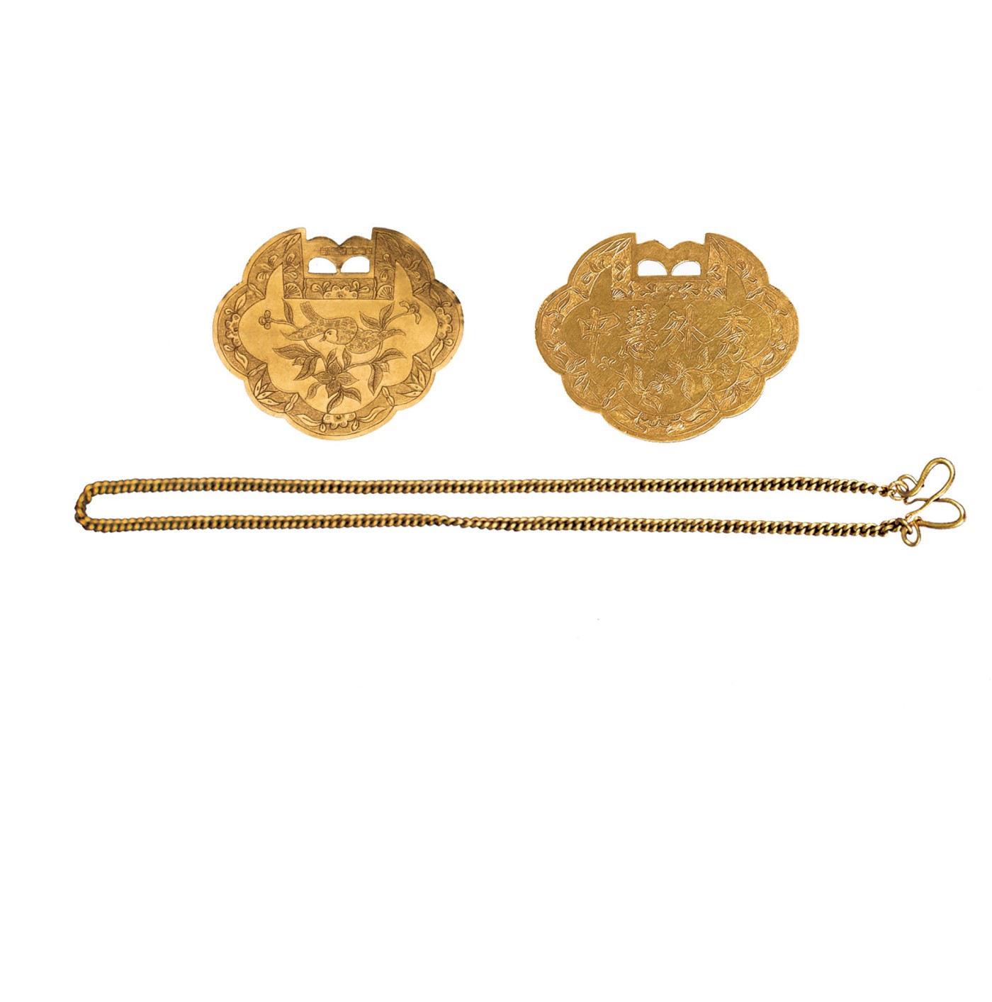 南京三省2024年春季拍卖会 民国“甲聚元 培记 天 足赤 熠”款中慧外秀金锁挂件