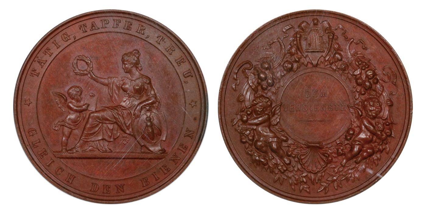 南京三省2024年春季拍卖会 19世纪德国博览会铜章纪念奖章 NGC MS63BN,评级编号：6712340-009