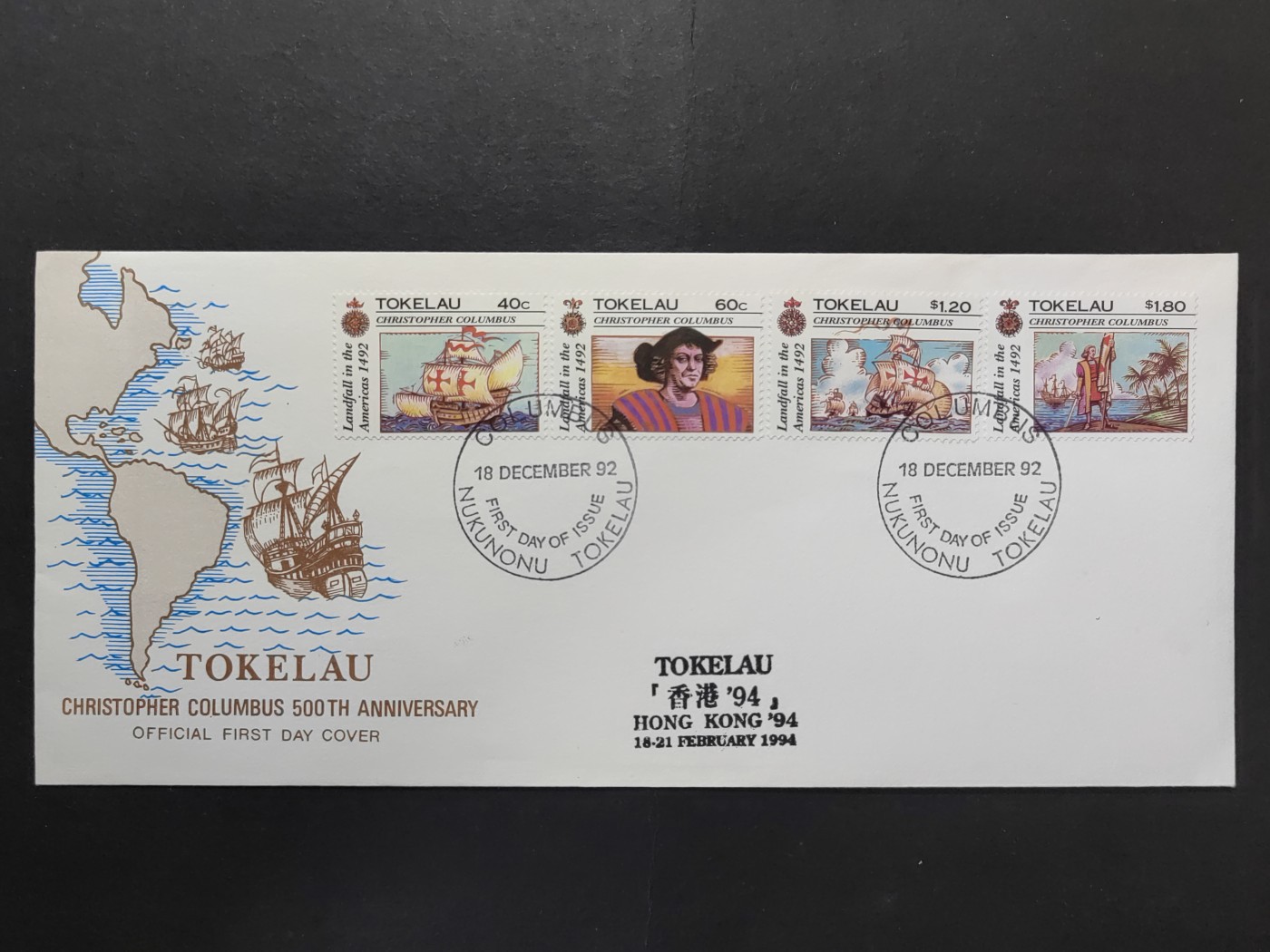 多国邮封✌（拍卖专场）精品🔥专场 第61场 托克洛群岛 哥伦布发现新大陆500周年（带香港邮戳）
