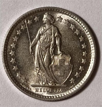 紫瑗钱币——第338期拍卖 - 瑞士 1962年B 赫尔维蒂女神 1/2法郎 2.5克 0.835银 UNC