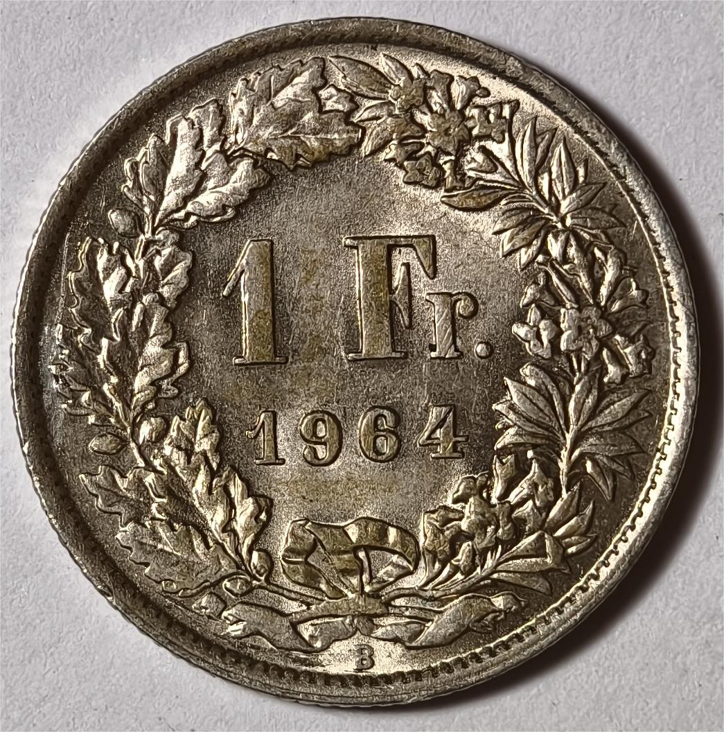 紫瑗钱币——第338期拍卖 瑞士 1964年B 赫尔维蒂女神 1法郎 5克 0.835银