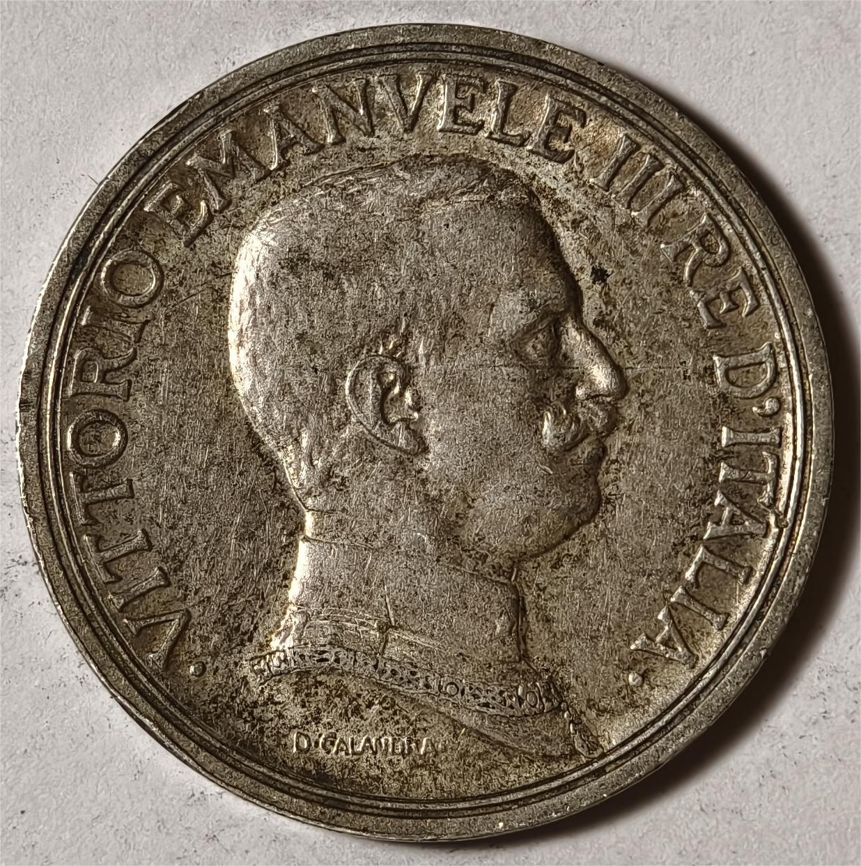 紫瑗钱币——第338期拍卖 意大利 1916年 伊曼纽尔三世 马拉车 2里拉 10克 0.835银