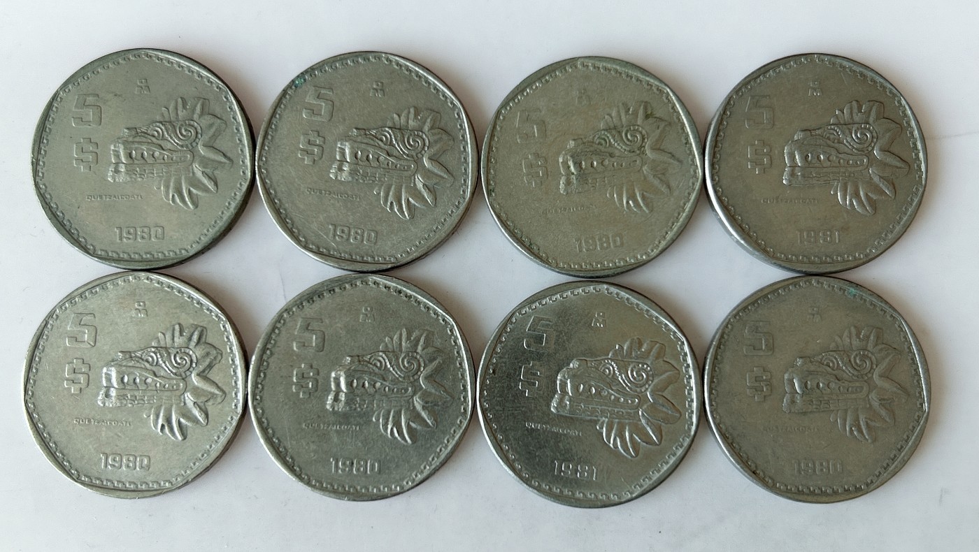 第一海外回流一元起拍收藏 散币专场 第80期 墨西哥5比索 玛雅龙头图腾 8枚