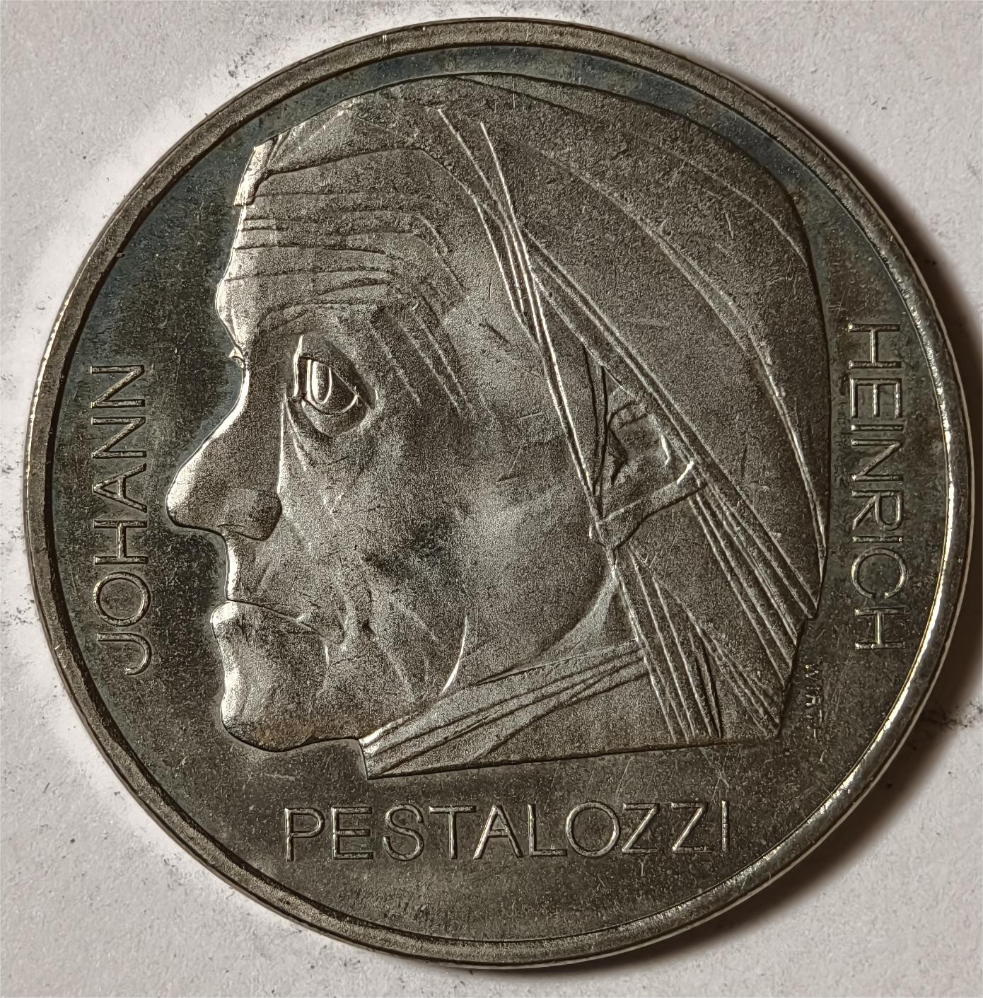 紫瑗钱币——第338期拍卖 瑞士 1977年 约翰·佩斯塔洛齐逝世150周年 5法郎 纪念币 UNC