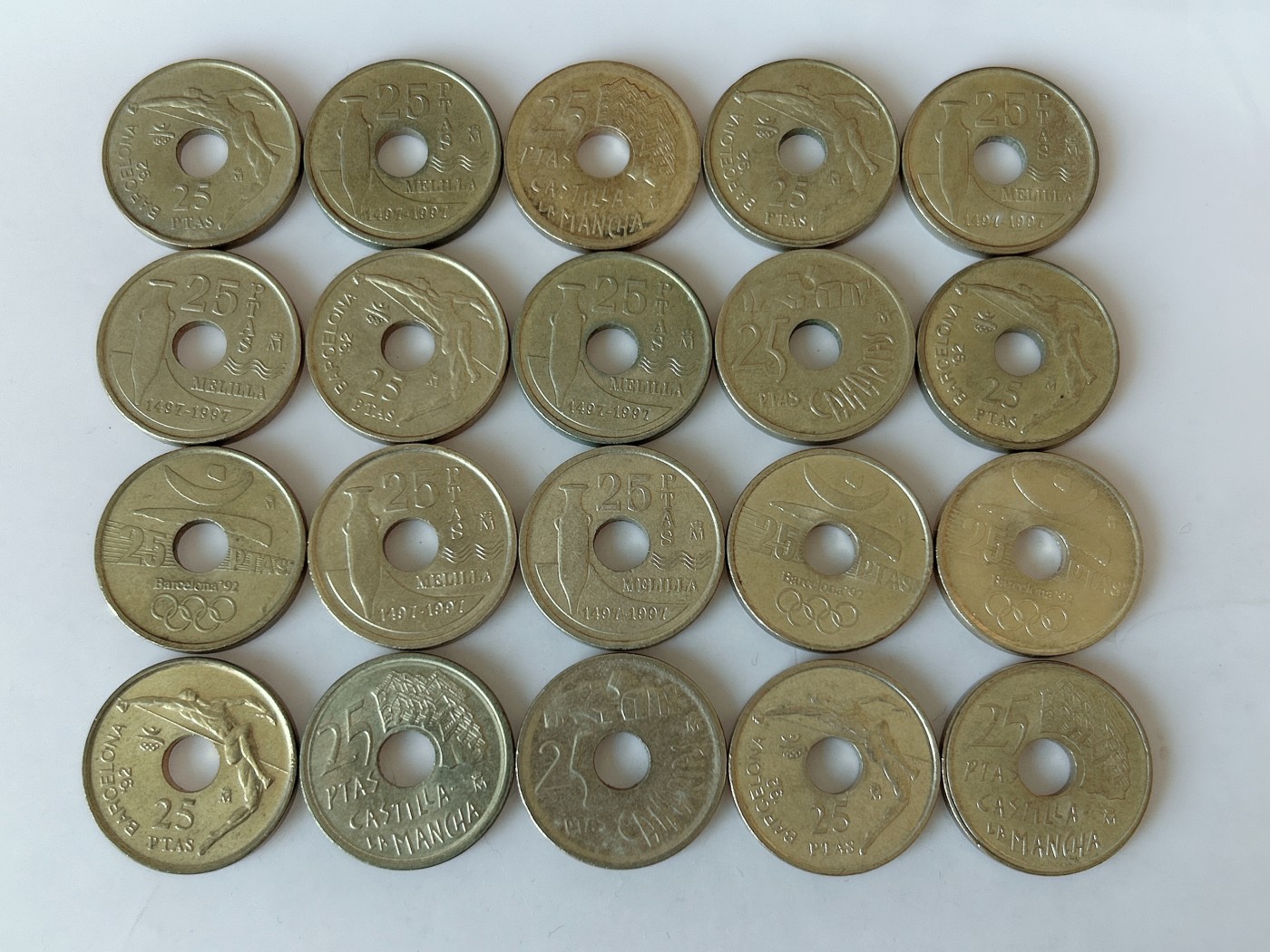 第一海外回流一元起拍收藏 散币专场 第81期 西班牙25比塞塔黄铜纪念币 20枚 多个版本