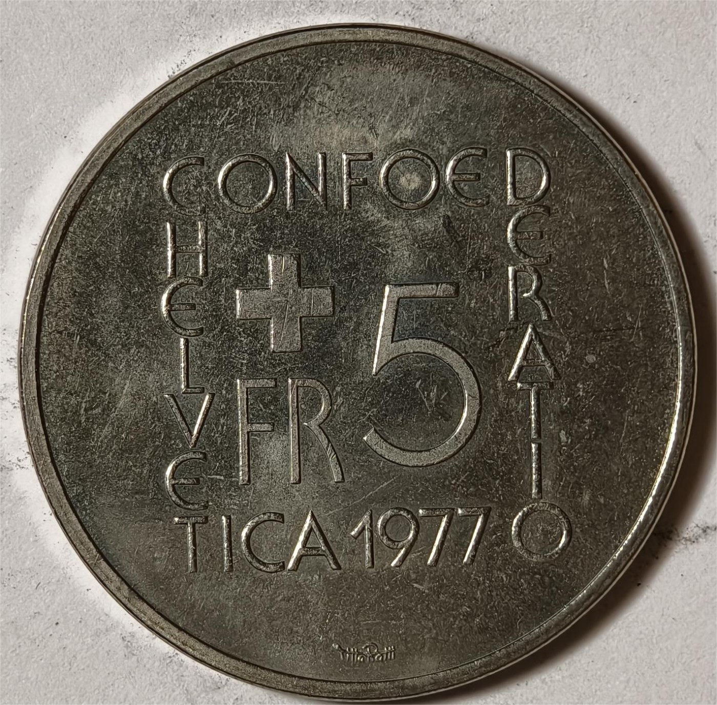 紫瑗钱币——第338期拍卖 瑞士 1977年 约翰·佩斯塔洛齐逝世150周年 5法郎 纪念币 UNC