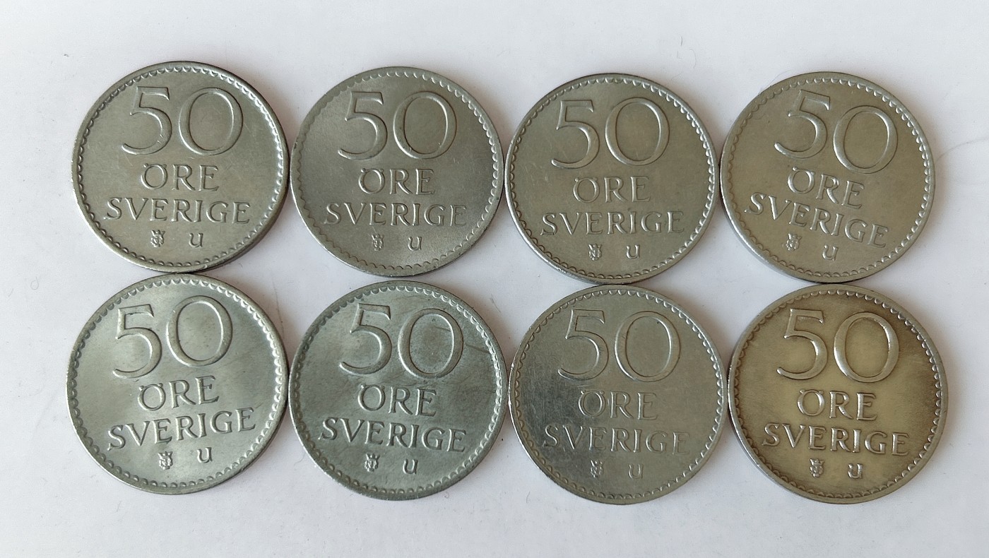 第一海外回流一元起拍收藏 散币专场 第80期 瑞典50欧尔硬币 8枚