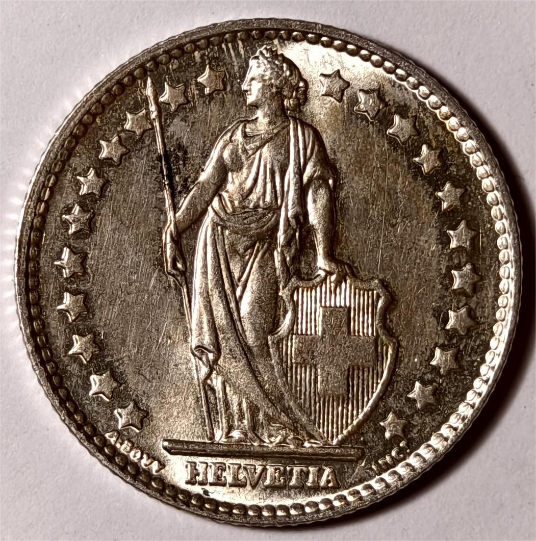 紫瑗钱币——第338期拍卖 瑞士 1960年B 赫尔维蒂女神 1法郎 5克 0.835银