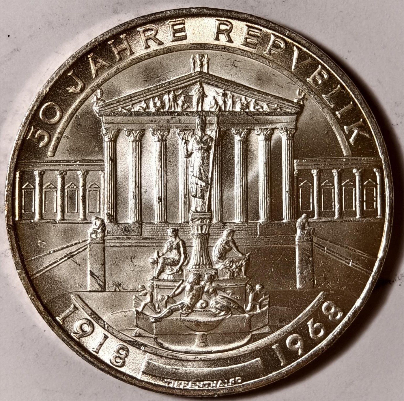 紫瑗钱币——第338期拍卖 奥地利 1968年 第二共和国建国50周年 50先令 20克 0.9银 UNC