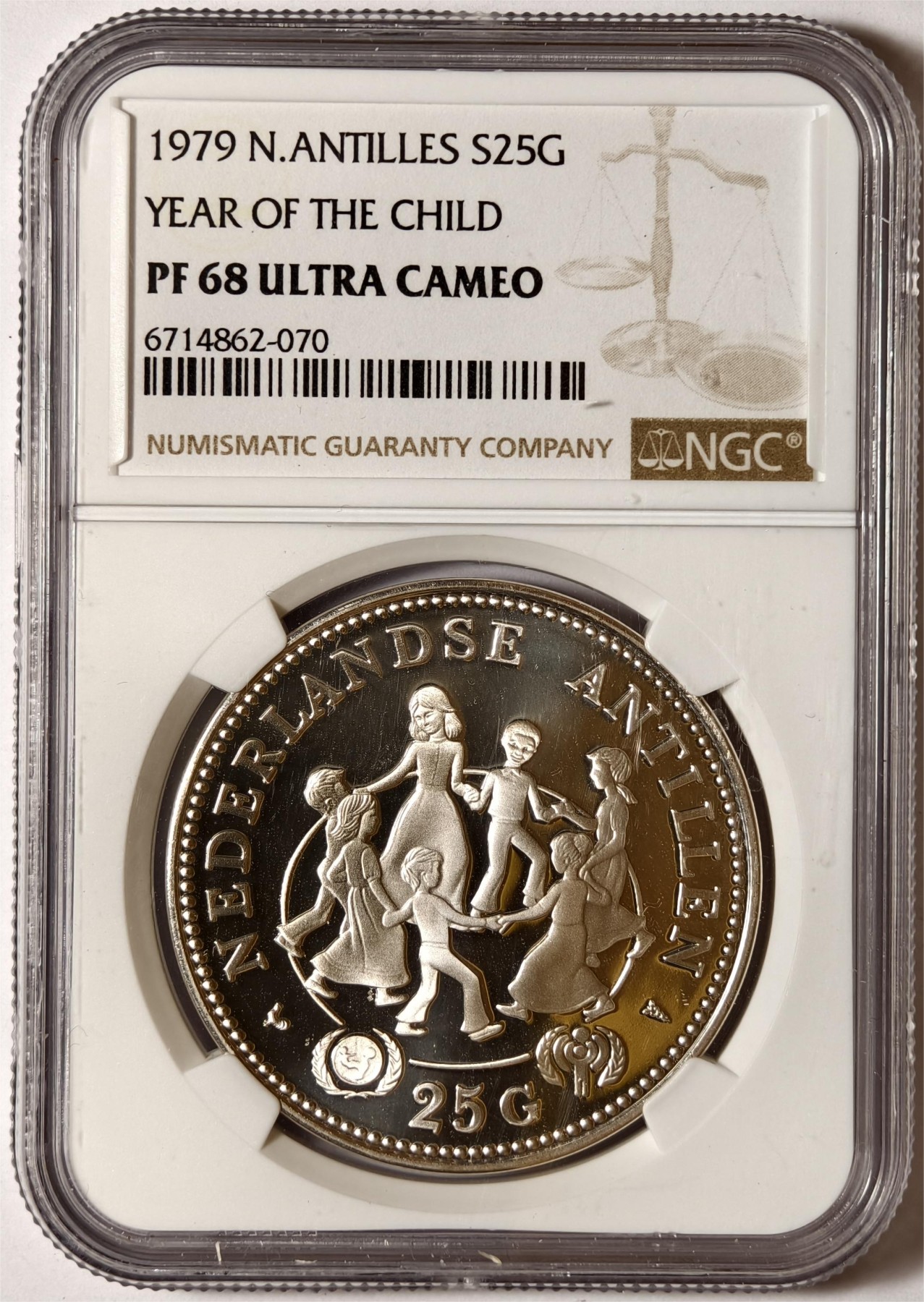 紫瑗钱币——第338期拍卖 荷属安的列斯 1979年 国际儿童年 25盾 银币 NGC PR68 UC